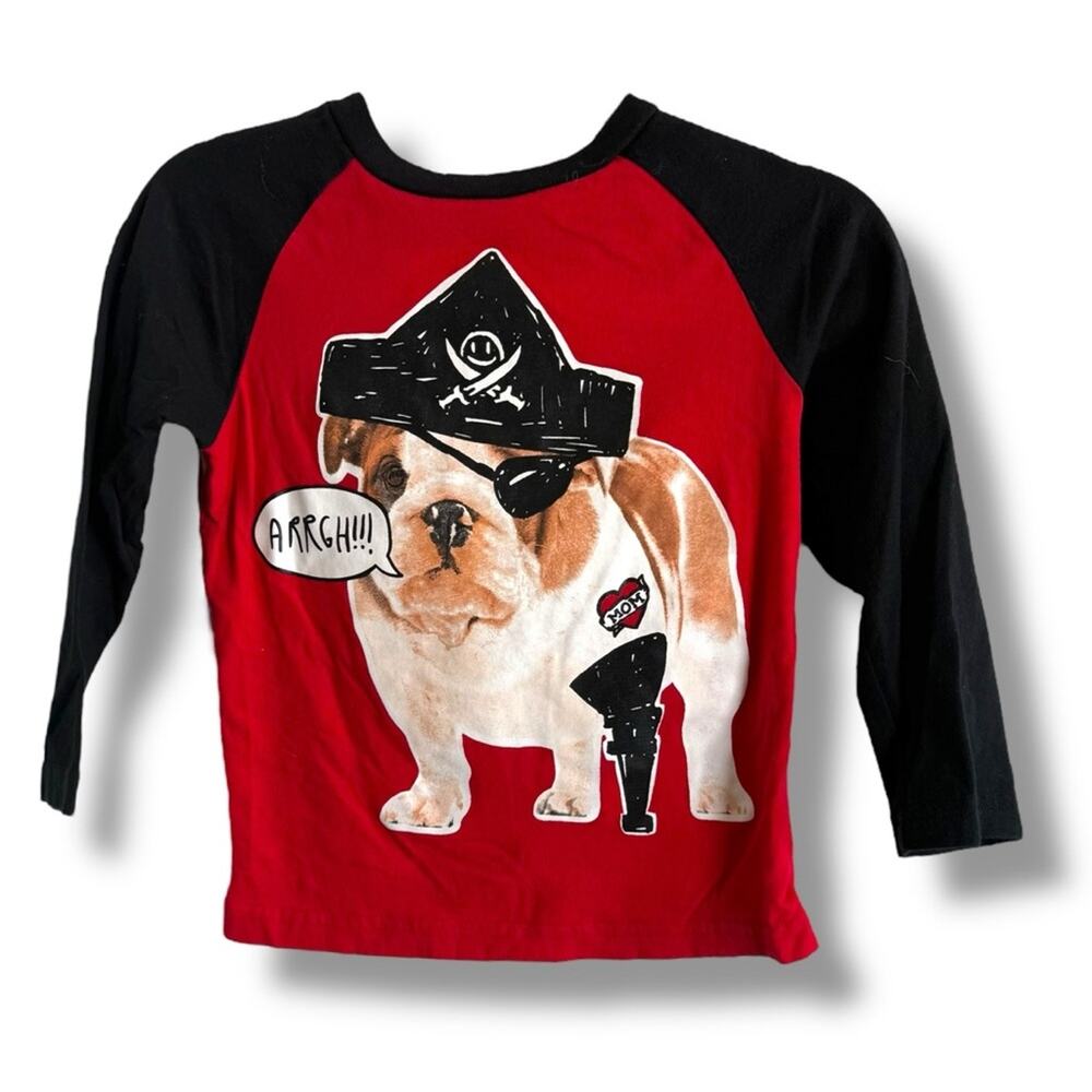 Okie Dokie Red and Black Pirate BullDog Long Sleeve Tee Dog 3T